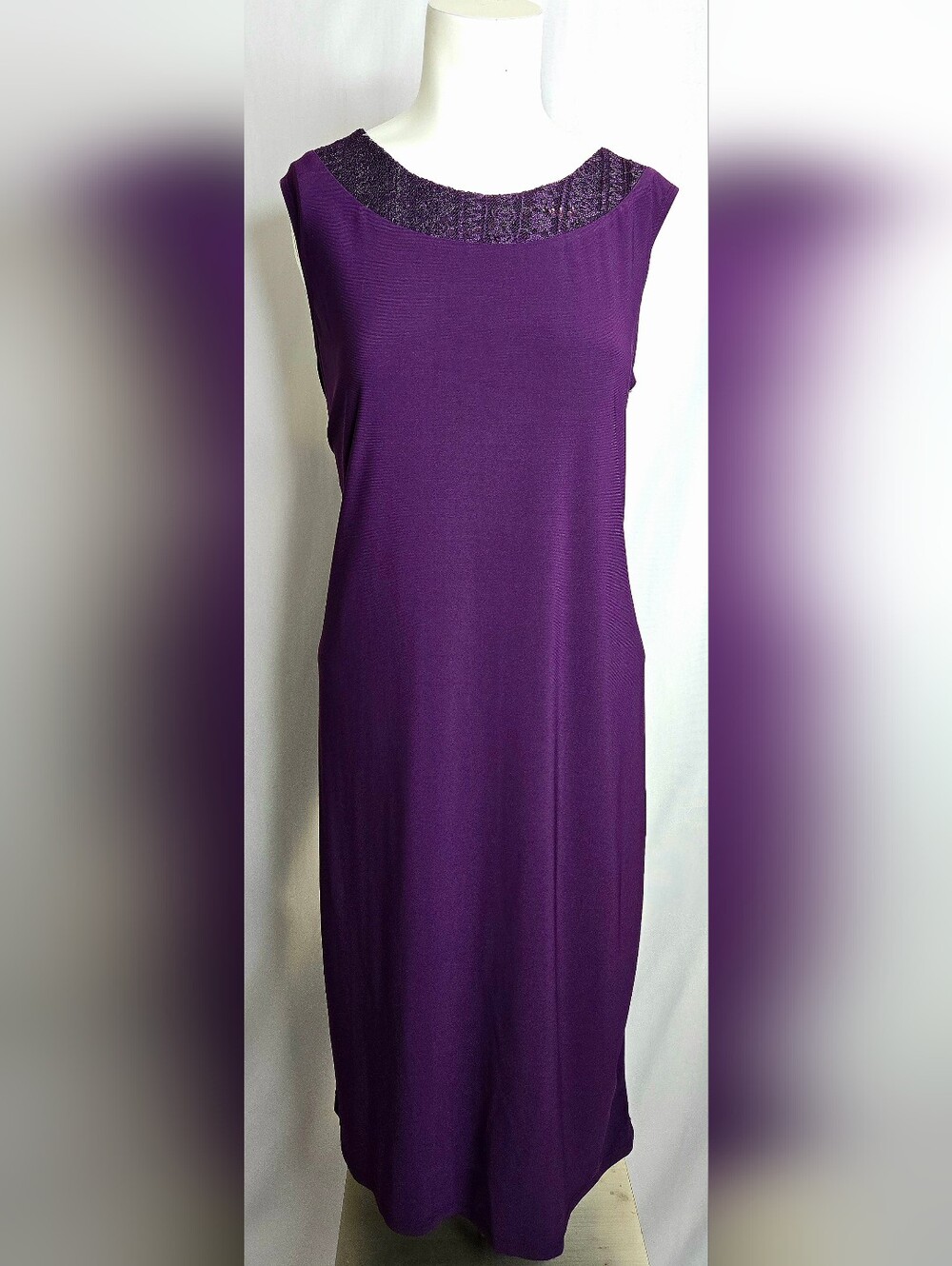 R&M Richards Purple‎ Sequin Lace Neck Dress Wedding Mother of the Bride 10 NTOT